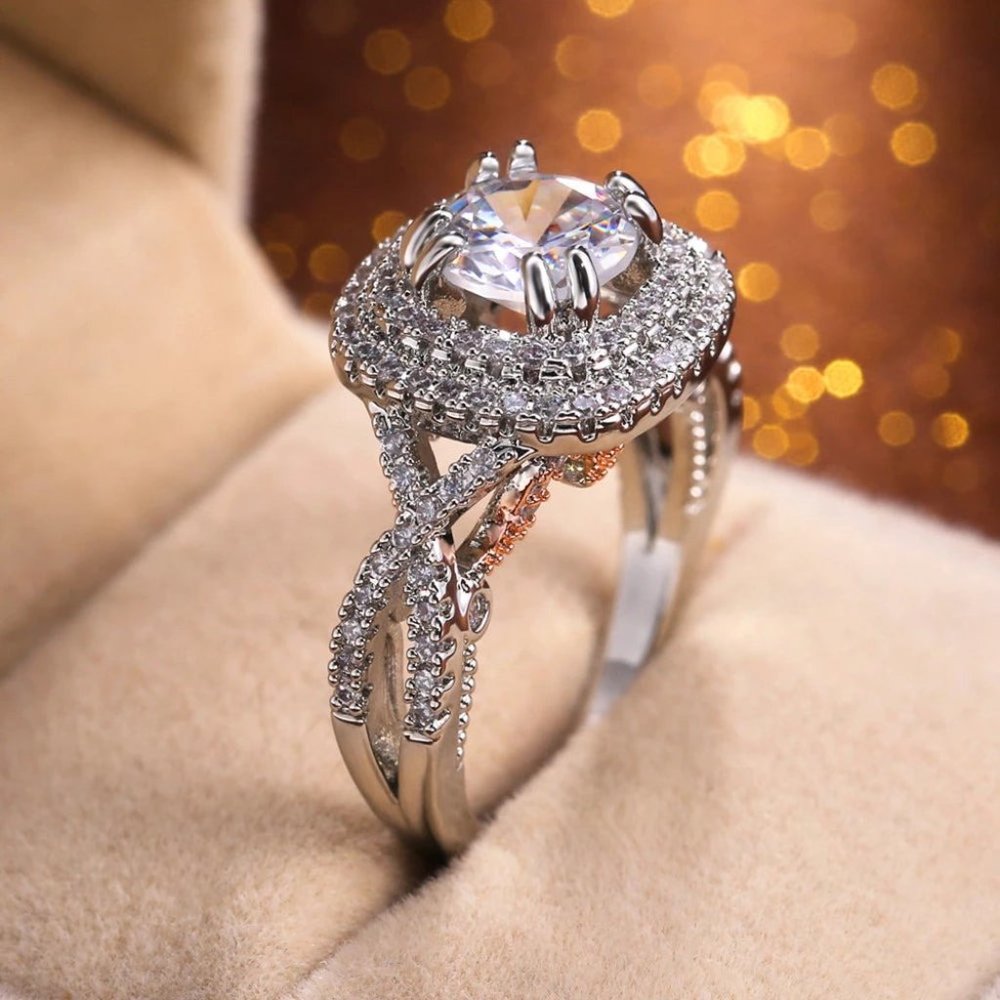 Huitan Eternity Engagement Ring with Clear White Cubic Zirconia Prong Setting Fa